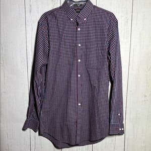 Neiman Marcus Red White Blue Trim Fit Collared Button Down Dress Shirt Neck 16